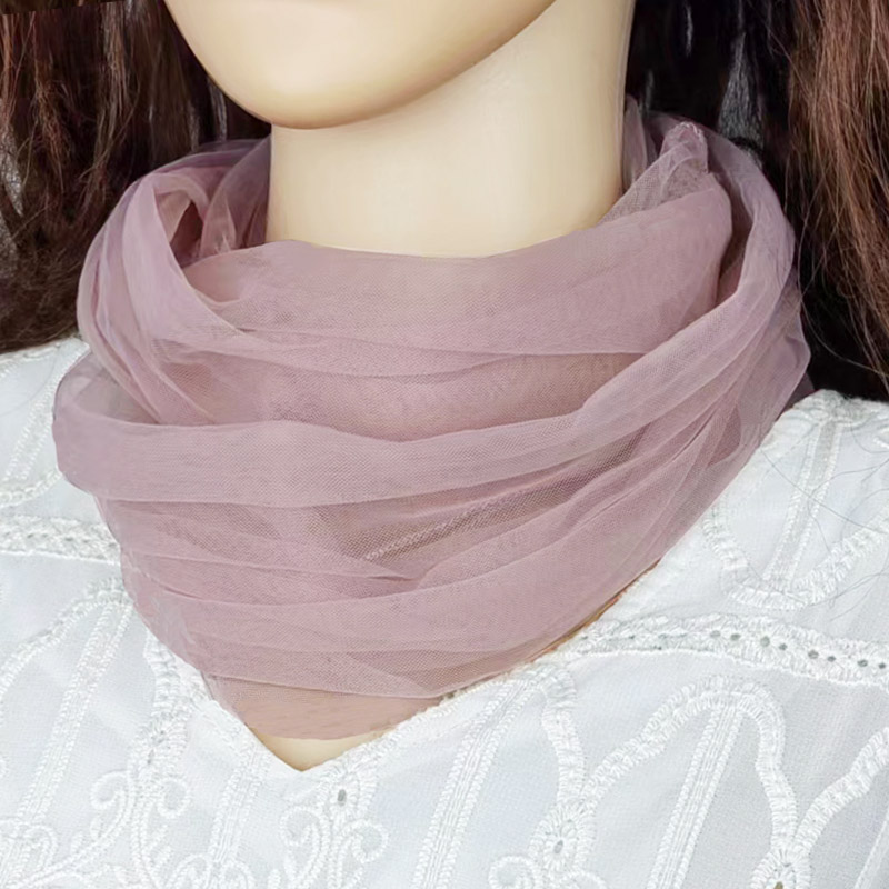 糖果色网纱防晒护颈椎女士套头小围脖夏季薄款套脖套百搭丝巾纱巾