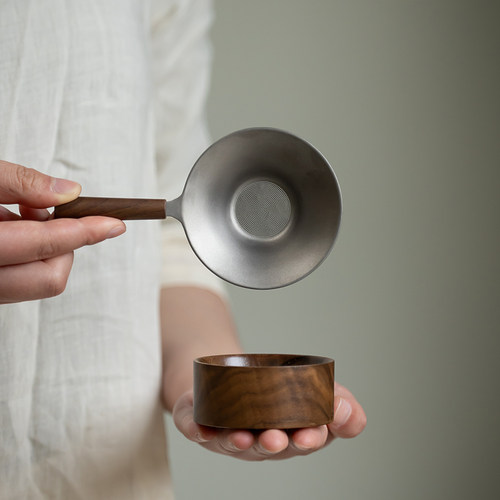 胡桃木柄钛茶漏高档千孔结晶超细茶叶过滤网茶漏茶水分离滤茶器