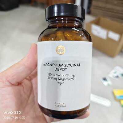 代购德国直邮缓释型双甘氨酸镁胶囊SundayNatural150毫克120粒
