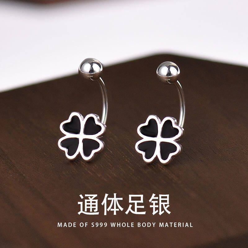 法式纯银四叶草耳环个性螺