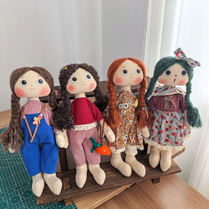 纯手工制作布艺娃娃田园风花布可爱女孩玩偶公仔北欧风双马尾摆件