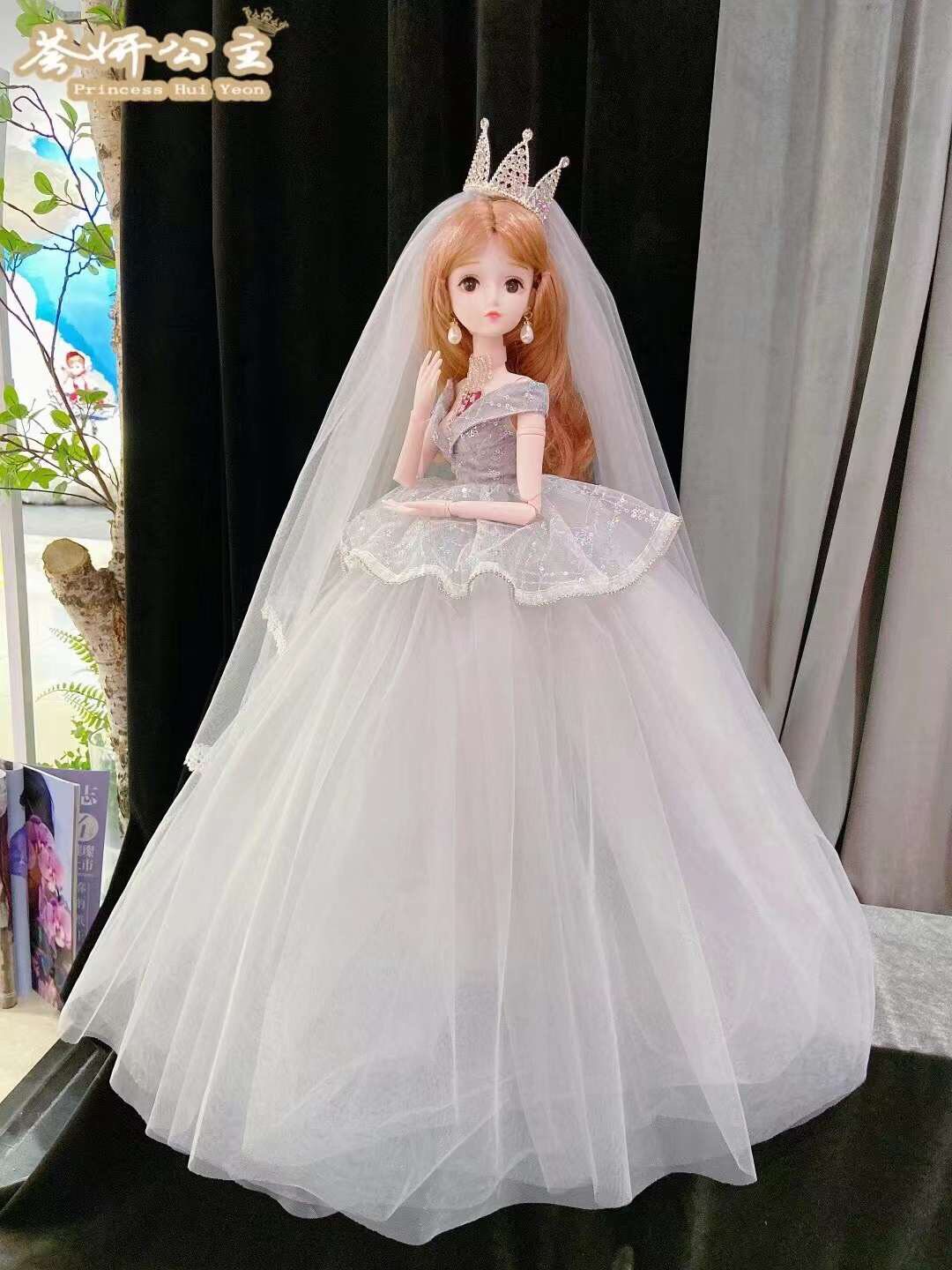 60厘米大婚纱芭芘娃娃皇冠搪胶仿真洋娃礼服公主女孩礼物儿童玩具