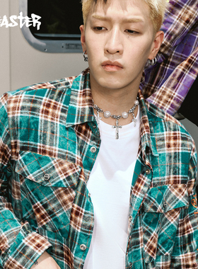 BEASTER水洗雾霾格子衬衫男长袖23新品cleanfit中性风衬衣外套女