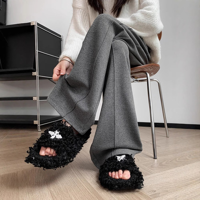 羊毛加绒冬保暖糯米裤女春季新款垂感高腰拖地窄版休闲直筒阔腿裤