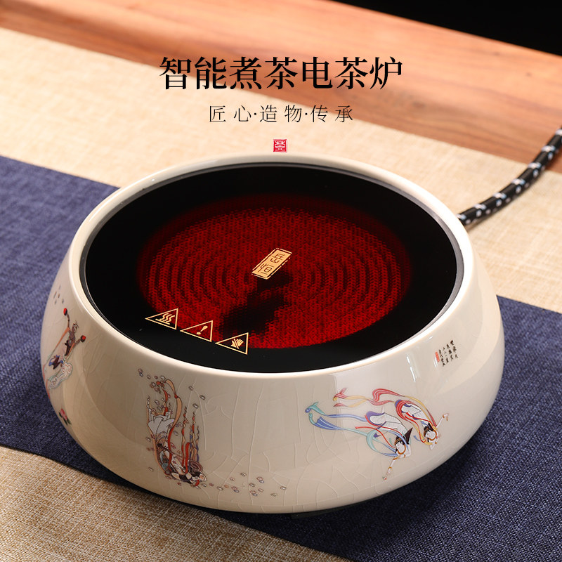 手绘山水陶瓷电陶炉煮茶器煮茶壶家用蒸汽透明玻璃烧水壶复古茶炉