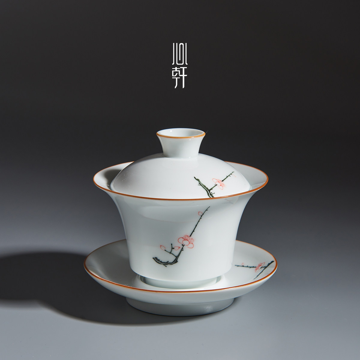 手绘桃花陶瓷脂白盖碗手抓泡茶碗三才碗杯功夫敬茶碗茶具喝茶碗