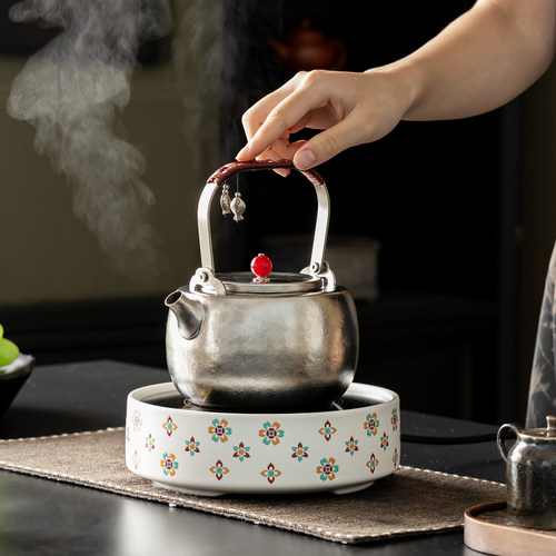 新款宝相花白色陶瓷电陶炉煮茶器