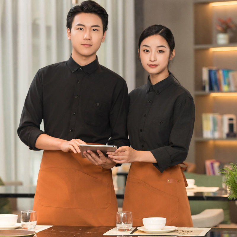 高档餐厅服务员工作服女长袖秋冬装餐饮酒店饭店火锅烧烤西餐服装