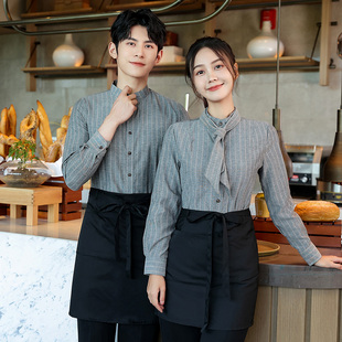 餐饮饭店服务员工作服长袖餐厅奶茶咖啡火锅店前厅员工装秋冬定制