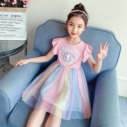女童彩虹连衣裙2026夏装新款儿童洋气仙女裙小女孩七彩公主裙纱裙 - 封面