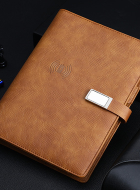充电笔记本子A5商务活页本记事本礼盒套装多功能快速移动电源本带卡位有线无线充电本商务高档企业定制送客户