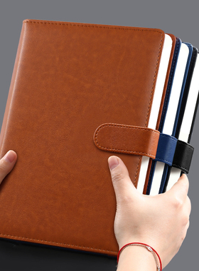 笔记本本子简约创意皮质搭扣记事本加厚日记本商务办公会议记录本大学生考研高颜值支持笔记本定制可印logo