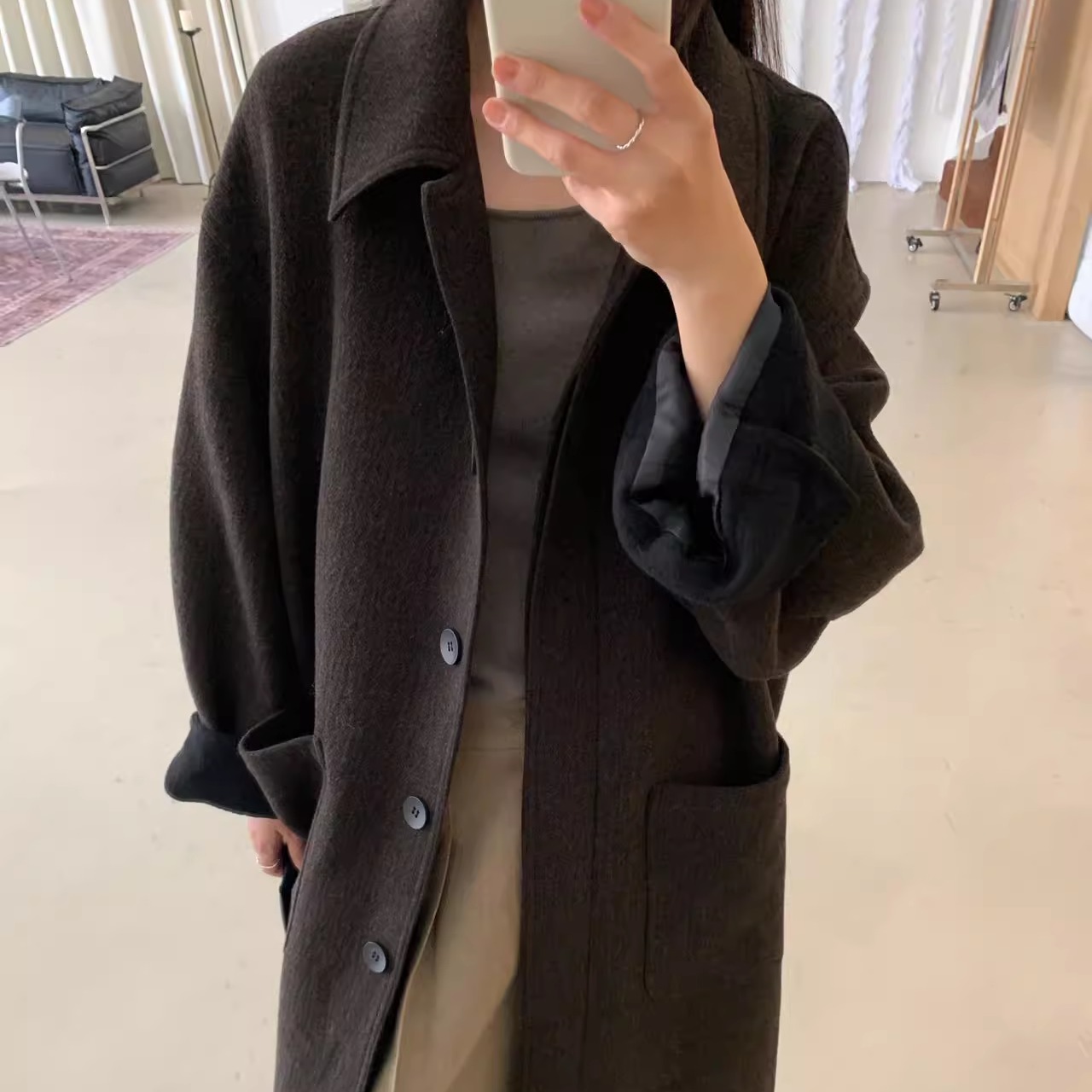 DVZ十三行韩版过膝宽松羊毛长款毛呢大衣外套女2024秋冬高级感