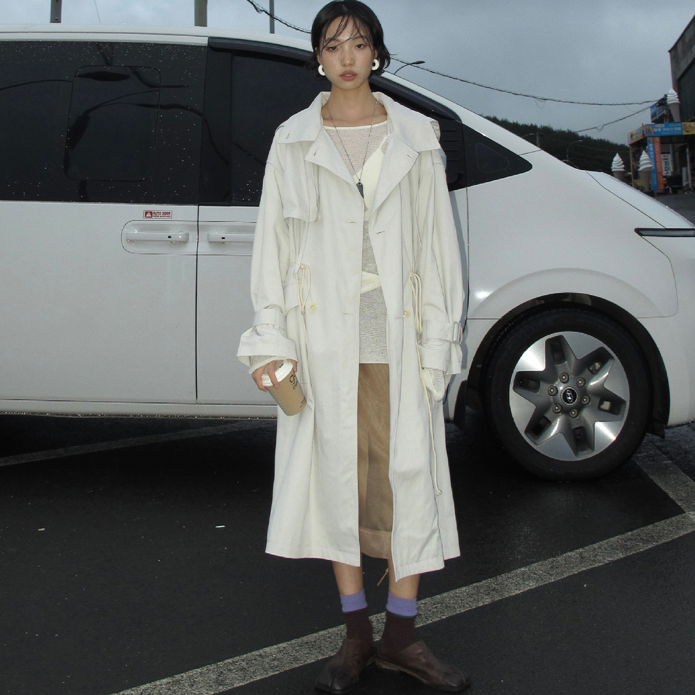 NEIHE韩系收腰气质廓形风衣