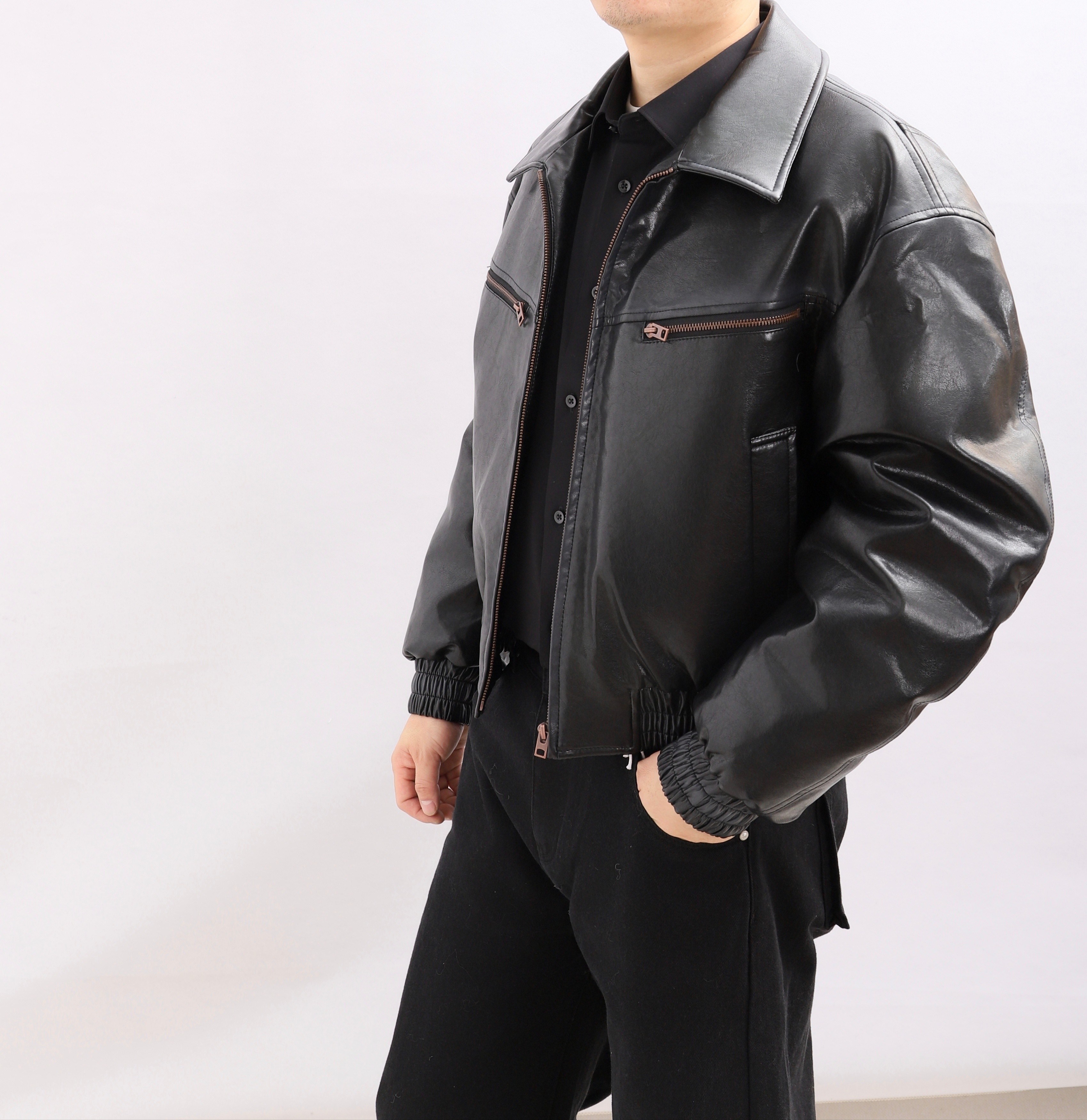 MRMO陌先生男士90白鹅绒复古擦皮拉链短款保暖羽绒服PU冬季新款