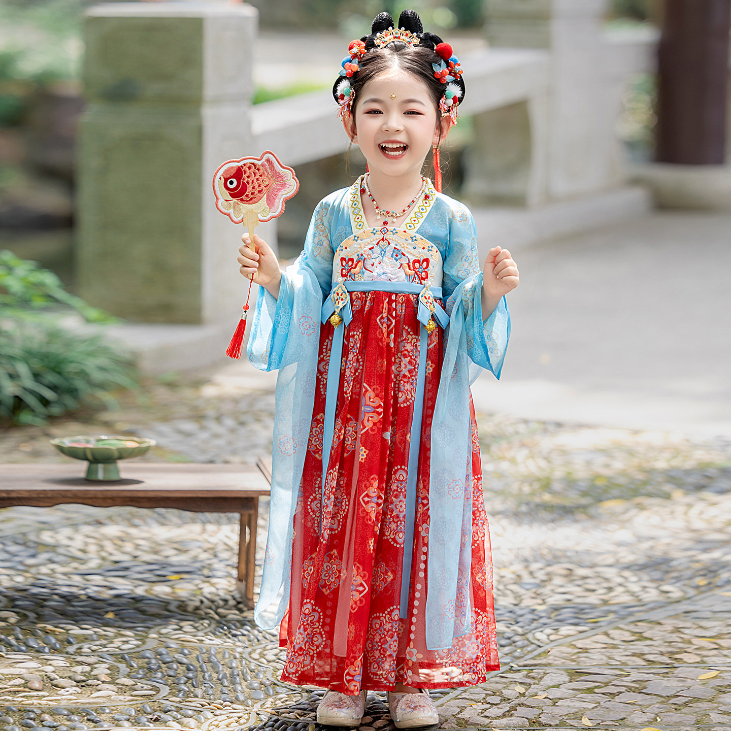汉服女童春秋儿童古风古装秋季长袖连衣裙中秋节服装国风唐装襦裙