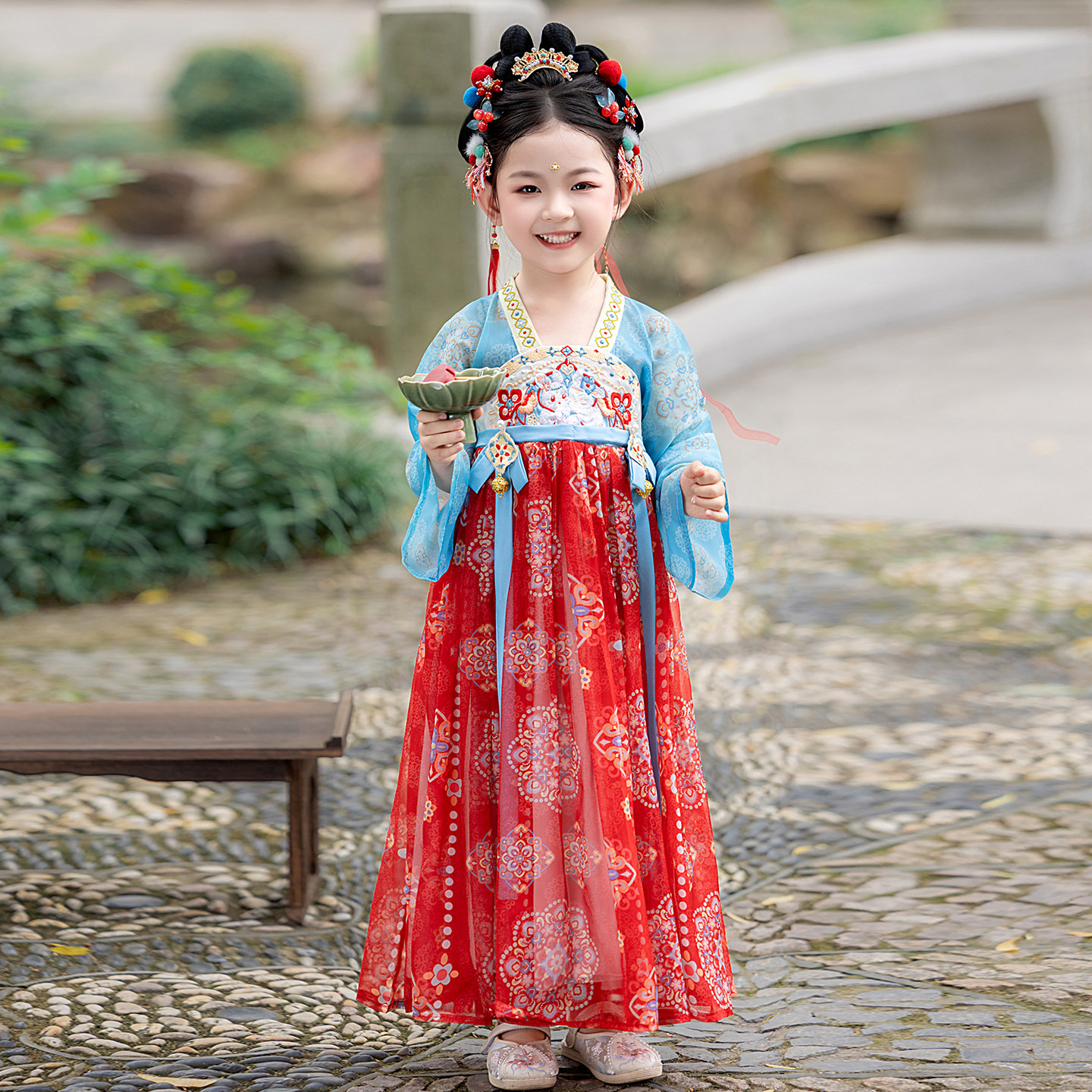 汉服女童春秋儿童古风古装秋季长袖连衣裙中秋节服装国风唐装襦裙