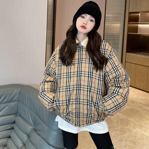 海外优选 BBR 新款战马骑士格纹格子羊羔毛翻领羽绒服男外套女
