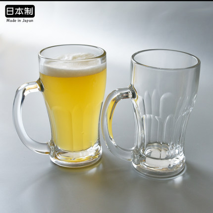 日本aderia啤酒杯进口玻璃杯扎啤杯带把手家用水杯嗨棒日式可乐杯