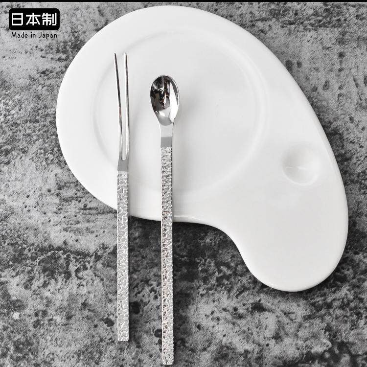 燕振兴咖啡勺日本进口日式侘寂锤纹龟裂纹小勺点心叉水果甜品叉子