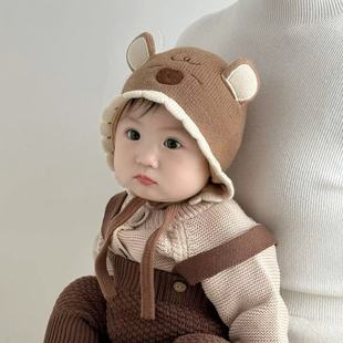 幼童帽子男孩婴儿秋冬季宝宝毛线帽婴幼儿护耳防风针织加厚新款冬