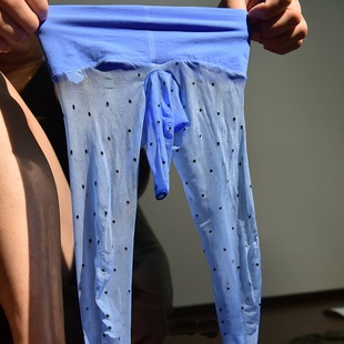 超薄无缝裆男带JJ套波点连裤 袜珠光圆点极光袜子点点丝滑油亮丝袜