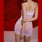 超薄油光吊带透明抹胸油亮丝袜睡裙女丝滑中长款 包臀裙透视吊带裙