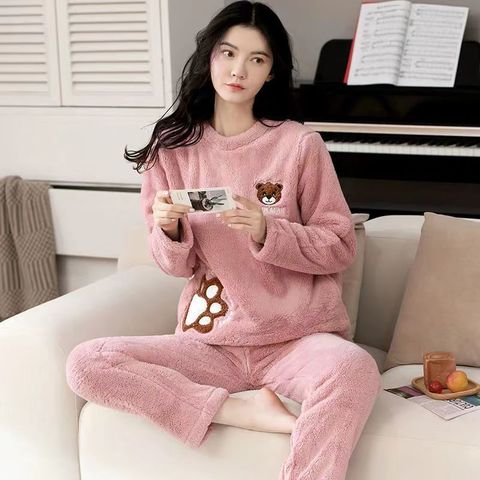 甜美法兰绒睡衣薄款女大童初中生