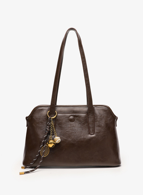 简约高级感大容量保龄球吐司包通勤百搭腋下包女士单肩包真皮女包