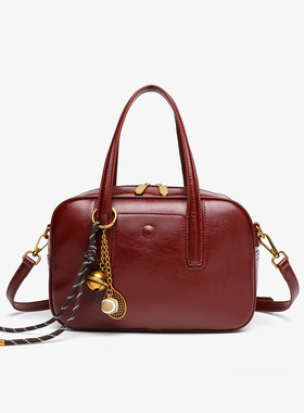 波士顿包保龄球包包女2026新款真皮手提包单肩斜挎小包结婚新娘包