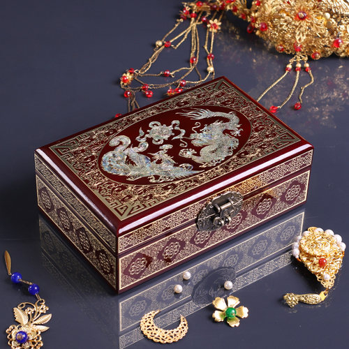 铜丝螺钿镶嵌漆器首饰盒收纳盒