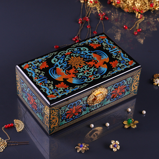 手绘凤纹漆器收纳盒复古风饰品首饰盒高端包装定制漆器手镯收纳盒