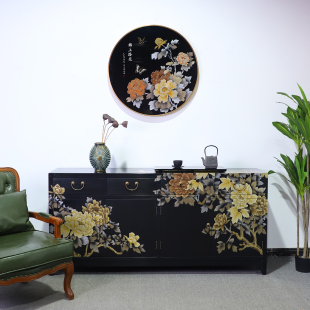 轻奢玄关柜中国风门厅柜鞋 中古风餐边柜传统漆器家具 柜一体新中式