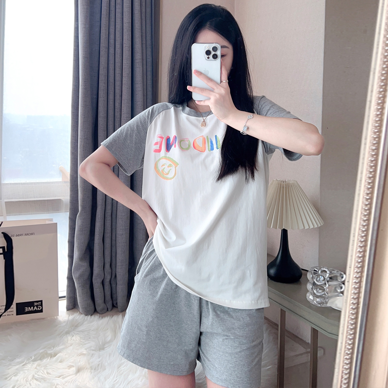 夏季女士休闲纯棉睡衣套装可外穿