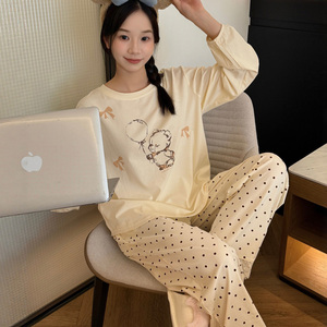 春秋季睡衣女纯棉夏季薄款凉感长袖长裤甜美可爱风卡通家居服套装