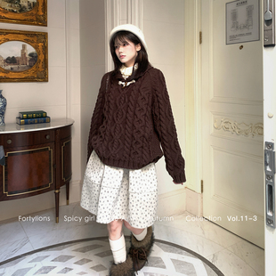 fortylions 榛果调性牛角扣毛衣扭结麻花毛衫女秋冬套头休闲上衣