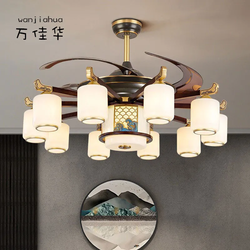 新款新中式风扇灯客厅灯餐厅48寸隐形灯扇大风力一体吊灯家用灯具,家装灯饰光源,智能吊灯,淘宝优惠券,粉丝福利购,淘宝优惠卷