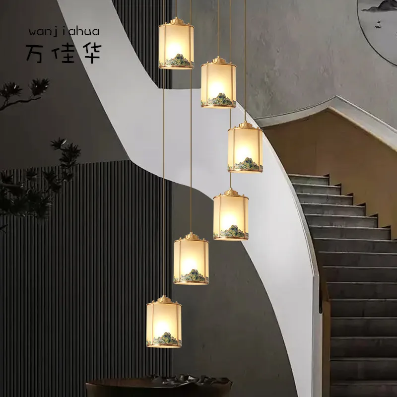 新中式全铜小吊灯2025新款千里江山中国风客厅灯别墅楼梯卧室灯具,家装灯饰光源,智能吊灯,淘宝优惠券,粉丝福利购,淘宝优惠卷