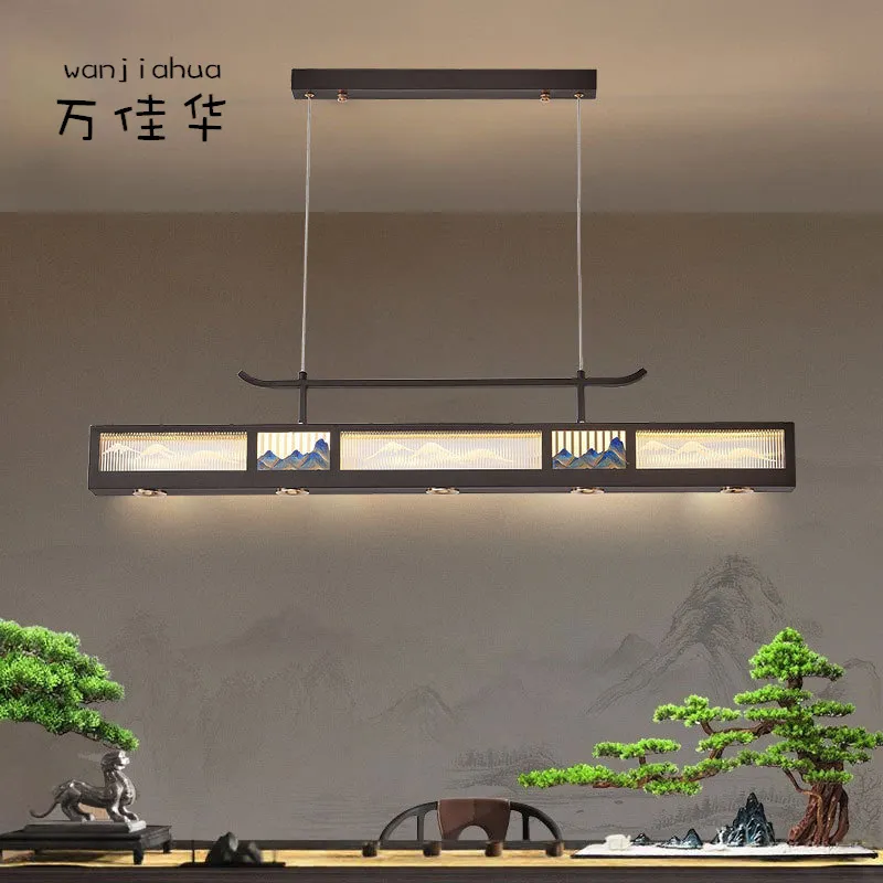 【景行】新中式LED餐厅吊灯禅意现代长条酒店前台饭厅吧台茶室灯,家装灯饰光源,智能吊灯,淘宝优惠券,粉丝福利购,淘宝优惠卷