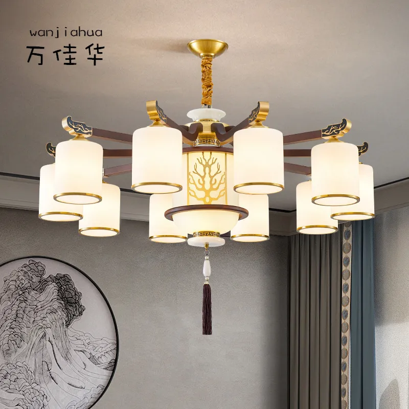 新中式客厅灯全铜实木大厅别墅吊灯中国风禅意餐厅茶室灯具卧室灯,家装灯饰光源,智能吊灯,淘宝优惠券,粉丝福利购,淘宝优惠卷