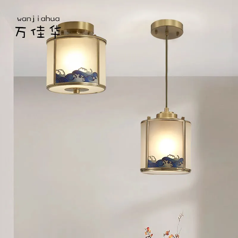 新中式全铜玄关小吊灯2023新款卧室床头焊锡吸顶过道灯旋转楼梯灯,家装灯饰光源,智能吊灯,淘宝优惠券,粉丝福利购,淘宝优惠卷