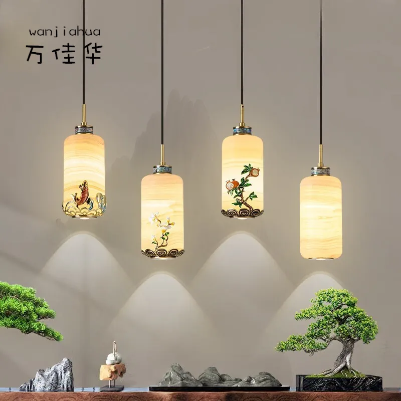 新中式玉石小吊灯全铜设计师现代中式样板房客厅沙发背景墙吊线灯,家装灯饰光源,智能吊灯,淘宝优惠券,粉丝福利购,淘宝优惠卷