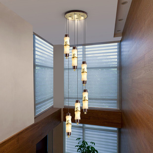 新中式楼梯吊灯玉石别墅复式挑空餐厅茶室旋转楼梯间玄关墙壁灯