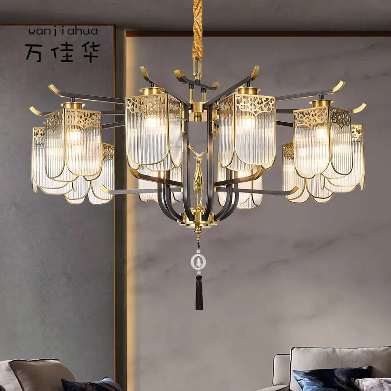 轻奢全铜灯新中式客厅吊灯2022年中国风餐厅卧室灯大气复式楼灯具,家装灯饰光源,智能吊灯,淘宝优惠券,粉丝福利购,淘宝优惠卷