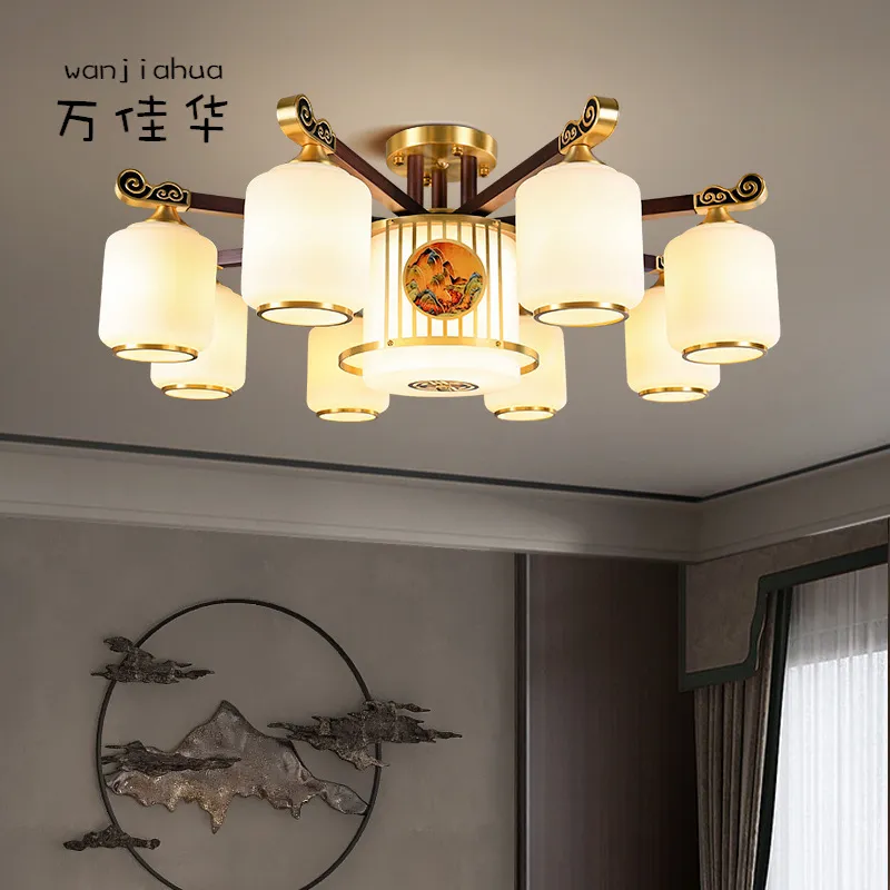 新中式全铜实木吊灯大厅客厅灯轻奢简约大气餐厅灯卧室灯2023新款,家装灯饰光源,智能吊灯,淘宝优惠券,粉丝福利购,淘宝优惠卷