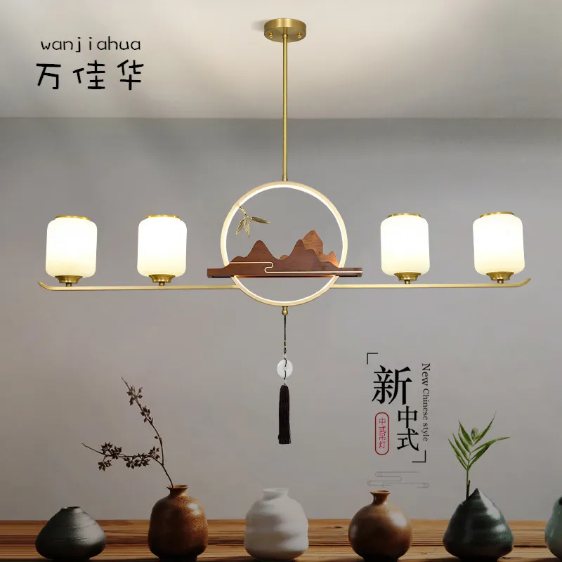 新中式全铜餐厅吊灯三头单头创意个性实木吧台书房玄关中国风灯具,家装灯饰光源,智能吊灯,淘宝优惠券,粉丝福利购,淘宝优惠卷
