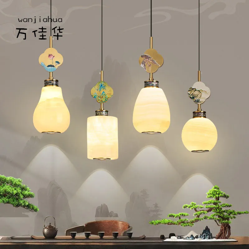 玉石床头吊灯新中式卧室吊线灯全铜设计感样板房客厅沙发背景墙灯,家装灯饰光源,智能吊灯,淘宝优惠券,粉丝福利购,淘宝优惠卷