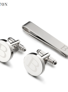 法式袖扣男士B字母袖扣领夹套装A-Z英文字母衬衫cufflinks礼盒装