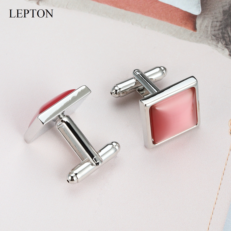 包邮法式袖扣方形粉红猫眼石袖扣男士衬衫商务礼品cufflinks