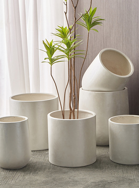 轻奢提升家居氛围感简约ins特深35cm宽大口径镁泥装饰花盆天堂鸟